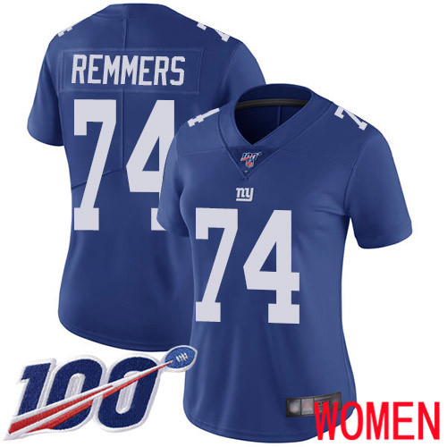 Women New York Giants #74 Mike Remmers Royal Blue Team Color Vapor Untouchable Limited Player 100th Season Football NFL Jersey->women nfl jersey->Women Jersey